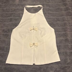 White Halter Neck Bow Detail Top